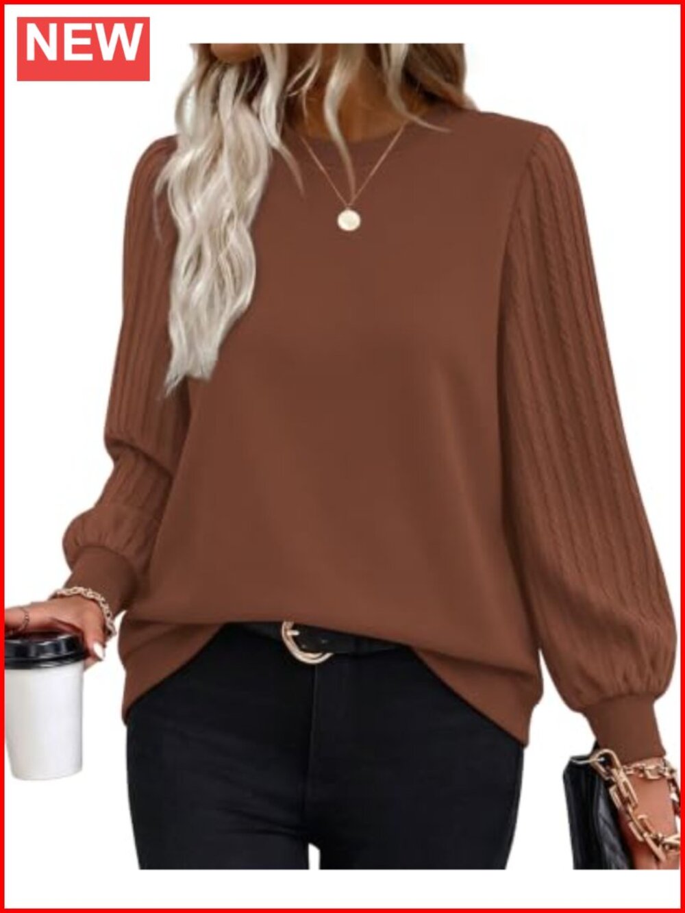 Women's Oversized Color Block Crew Neck Sweatshirt Cable Knit Long Sleeve Trendy